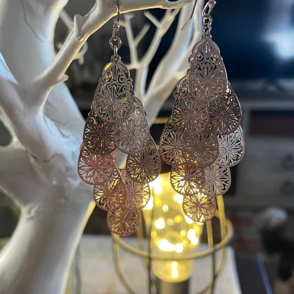 Gold Tone Filigree Drop Earrings